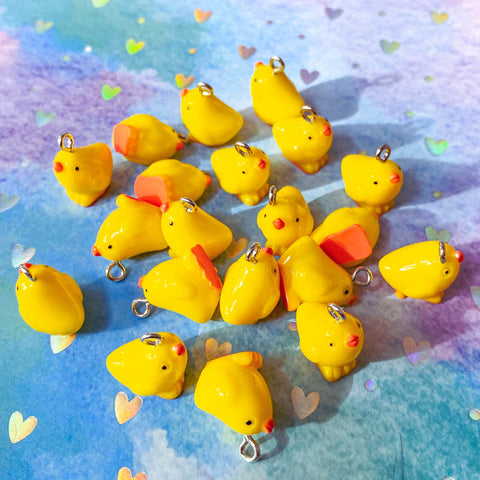 easter spring chick chicks chicken yellow bright 3d resin charm charms pendant pendants jewellery supplies craft crafts uk shop store orange beak cute kawaii rounded little