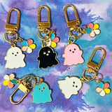 cute kawaii ghost ghosts bag charm keyring key ring rings gold tone metal enamel enamelled pink turquoise blue black white uk gift gifts halloween spooky autumn present shop store stationery supplies planner addict chunky clip flower rainbow happy