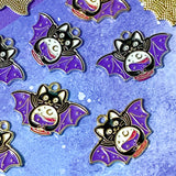 magic magical witch halloween bat bats charm charms pendant purple lilac wings cat black holding crystal ball moon stars uk cute kawaii craft supplies gold tone metal enamelled cats silver tone purple halloween spooky