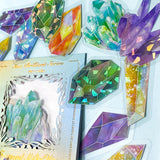 sparkly crystal crystals gem gems stone stones holo holographic foil rainbow highlights foiled sticker stickers flake flakes pack uk cute kawaii stationery planner supplies store shop bright big large red orange green yellow purple pink gemstone pack set clear plastic