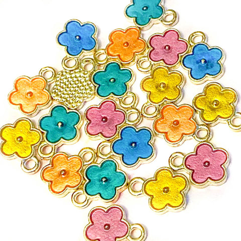 cute little flower enamel charm charms gold tone metal pretty uk kawaii craft supplies blue green yellow orange purple sweet small jewellery supplies