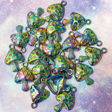 magic magical rainbow coloured iridescent ombre mushroom charm pendant charms metal zinc alloy titanium large uk cute kawaii craft supplies toadstool fungi purple green blue pink yellow spots bright