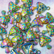 magic magical rainbow coloured iridescent ombre mushroom charm pendant charms metal zinc alloy titanium large uk cute kawaii craft supplies toadstool fungi purple green blue pink yellow spots bright