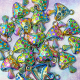 magic magical rainbow coloured iridescent ombre mushroom charm pendant charms metal zinc alloy titanium large uk cute kawaii craft supplies toadstool fungi purple green blue pink yellow spots bright