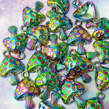 magic magical rainbow coloured iridescent ombre mushroom charm pendant charms metal zinc alloy titanium large uk cute kawaii craft supplies toadstool fungi purple green blue pink yellow spots bright