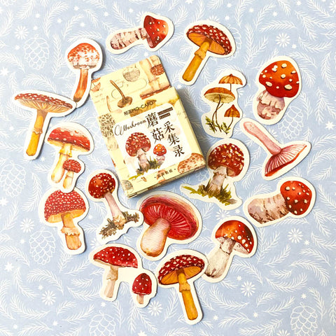 mushroom mushrooms fungi toadstool red white sticker stickers flake flakes pack box mini 45 uk cute kawaii stationery planner supplies woodland