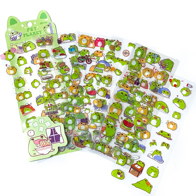 cute kawaii green frog sticker stickers clear plastic pet stationery uk planner supplies shop animal animals funny sweet gift gifts little small pet planet pack of 10 sheets sheet