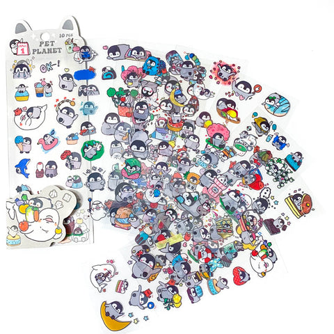 penguin penguins cute kawaii animal pet clear plastic sticker stickers sheet pack sheets uk stationery addict planner supplies shop store 10 colourful pretty