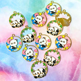 cute kawaii panda pandas round large big hoop circular charm charms pendant pendants gold tone metal enamel enamelled colourful leaf leaves bamboo uk craft supplies shop store kawaii pretty jewellery