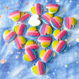 resin heart hearts charm charms glitter sparkly stripe striped cute kawaii charms bright colours small silver tone hook uk craft supplies shop iridescent ab pendant pendants pretty