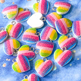 resin heart hearts charm charms glitter sparkly stripe striped cute kawaii charms bright colours small silver tone hook uk craft supplies shop iridescent ab pendant pendants pretty