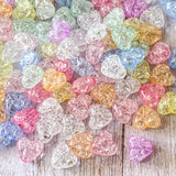 heart hearts bead beads acrylic plastic crackle glaze 10mm small 3d rounded uk cute kawaii craft supplies shop jewellery making pretty pink blue lilac clear white green yellow mixed set