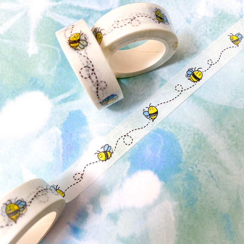 bee bees bumblebee honey yellow white cute kawaii washi tape tapes uk stationery planner supplies flying little 10m rolls roll 15mm wide