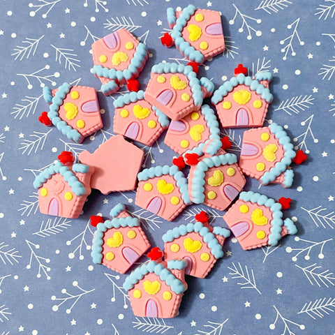 gingerbread house cottage pink ginger bread christmas xmas festive flatback fb flat back fbs embellishment cabochons decoden uk cute kawaii craft supplies heart lilac blue