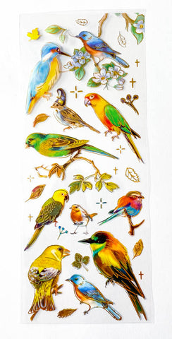 bright birds bird sticker stickers sheet holographic foil gold foiled highlights pack 3 sheet sheets uk cute kawaii stationery shop store gift gifts planner supplies addict blue tit humming parrot kingfisher garden wild set