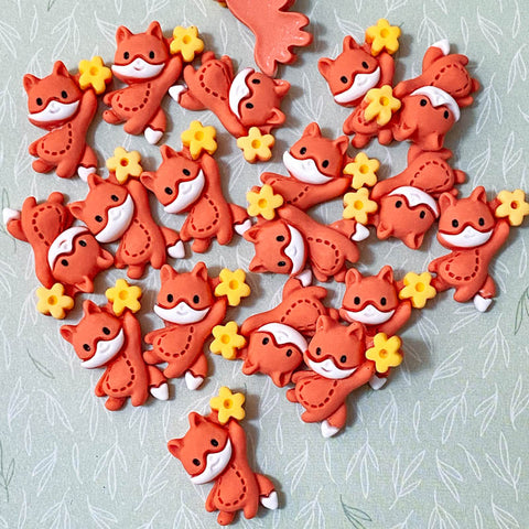 cute kawaii resin fox foxes flat back flatback embellishment uk craft supplies orange brown yellow flower woodland cabochons pretty fb fbs