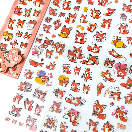 fox foxes kawaii cute clear plastic sticker stickers sheet pack red orange pretty funny set of 10 uk stationery gift gifts shop store planner supplies bargain sheets