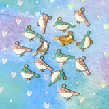 little pretty bird birds enamel charm charms pendant small pink and white turquoise blue 19mm silver gold tone metal uk cute kawaii craft supplies shop store crafting crafters
