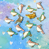 little pretty bird birds enamel charm charms pendant small pink and white turquoise blue 19mm silver gold tone metal uk cute kawaii craft supplies shop store crafting crafters