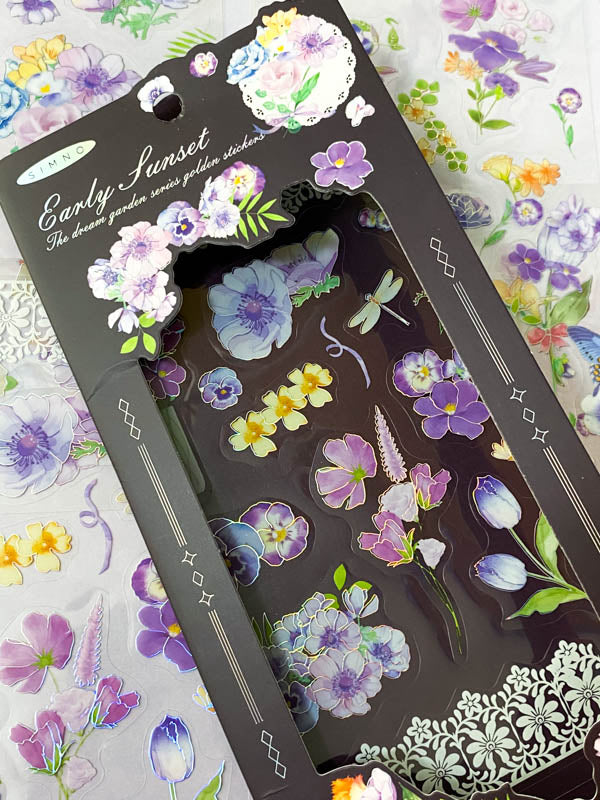 rainbow silver holo holographic clear plastic sticker stickers pack sheet sheets flower flowers butterfly butterflies spring blossom garden blue lilac purple cream blooms uk stationery cute kawaii planner supplies shop store pretty dragonfly foliage