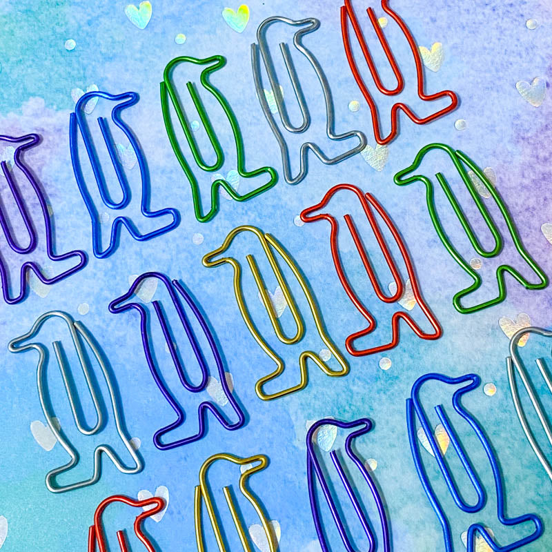 cute kawaii penguin penguins metallic metal paper clip clips planner accessory accessories jumbo big colourful gift gifts uk stationery shop store supplies silver gold red green blue purple