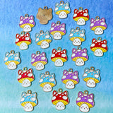 kawaii cute mushroom mushrooms charm charms pendant pendants cat cats kitty ears funny purple lilac red turquoise uk craft supplies 18mm metal enamelled pretty spotted spots toadstool