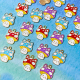 kawaii cute mushroom mushrooms charm charms pendant pendants cat cats kitty ears funny purple lilac red turquoise uk craft supplies 18mm metal enamelled pretty spotted spots toadstool