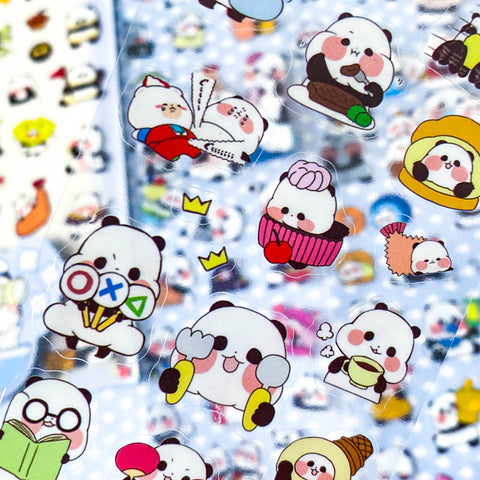 kawaii cute panda pandas sticker stickers pack sheet clear plastic pet funny gift gifts stationery store shop uk planner addict supplies black and white animal animals lover