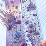 purple lilac lavender palace fairytale castle castles magic magical sticker stickers sheet pack 3 clear plastic holo holographic silver foil foiled uk cute kawaii stationery supplies shop planner addict moon rose roses butterfly butterflies pretty