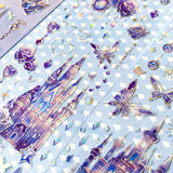 purple lilac lavender palace fairytale castle castles magic magical sticker stickers sheet pack 3 clear plastic holo holographic silver foil foiled uk cute kawaii stationery supplies shop planner addict moon rose roses butterfly butterflies pretty