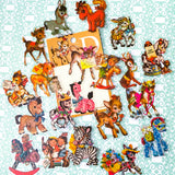 baby animal animals kitsch retro vibes clear plastic sticker pack flake flakes uk stationery shop store planner supplies donkey cow cows calf baby deer deers horse horses zebra zebras spring pony pretty large