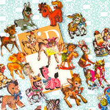 baby animal animals kitsch retro vibes clear plastic sticker pack flake flakes uk stationery shop store planner supplies donkey cow cows calf baby deer deers horse horses zebra zebras spring pony pretty large