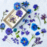clear plastic sticker stickers flake flakes mini box of 20 40 blue lilac purple turquoise flower flowers floral bloom blooms garden spring stationery uk cute kawaii beautiful rose anemone daisy lavender planner supplies shop store
