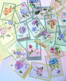 hydrangea flower flowers floral stamp stamps postage sticker stickers flake flakes pack 40 20 blue purple lilac pink garden stationery cute kawaii uk hydrangeas bloom blooms clear plastic pvc
