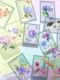 hydrangea flower flowers floral stamp stamps postage sticker stickers flake flakes pack 40 20 blue purple lilac pink garden stationery cute kawaii uk hydrangeas bloom blooms clear plastic pvc