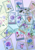 hydrangea flower flowers floral stamp stamps postage sticker stickers flake flakes pack 40 20 blue purple lilac pink garden stationery cute kawaii uk hydrangeas bloom blooms clear plastic pvc