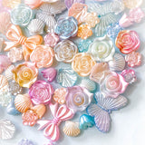 pearl pearly pearlescent bead beads bundle pretty uk craft supplies cute kawaii acrylic rose roses flower flowers shell shells butterfly butterflies bow bows ombre colour colours rainbow sheen
