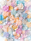 pearl pearly pearlescent bead beads bundle pretty uk craft supplies cute kawaii acrylic rose roses flower flowers shell shells butterfly butterflies bow bows ombre colour colours rainbow sheen
