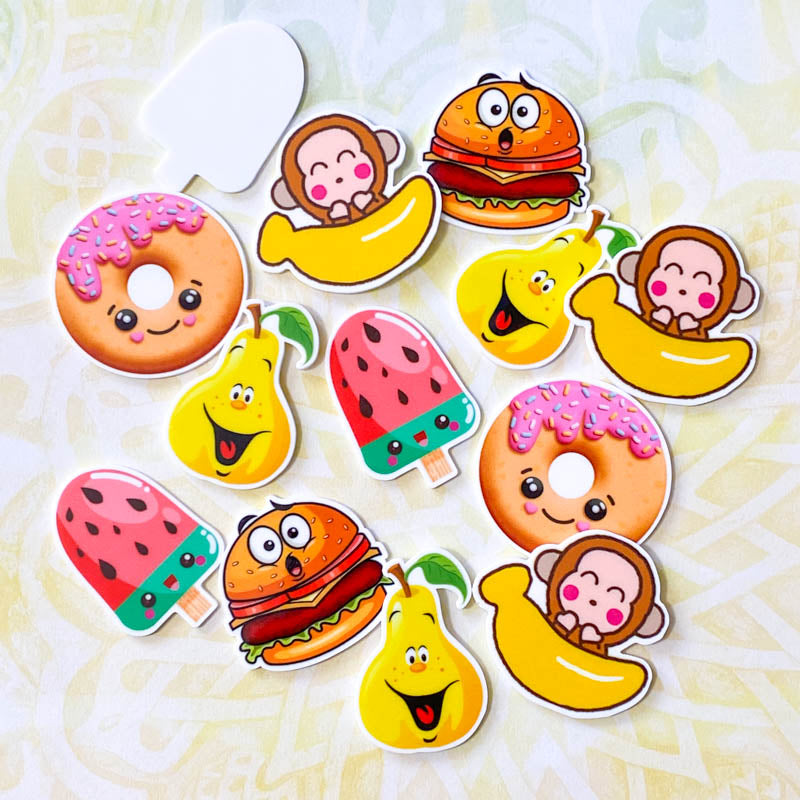cute kawaii planar planars flatback flat back backs fb fbs acrylic large food fruit fruits monkey donut doughnut watermelon lolly banana burger pear yellow uk craft supplies