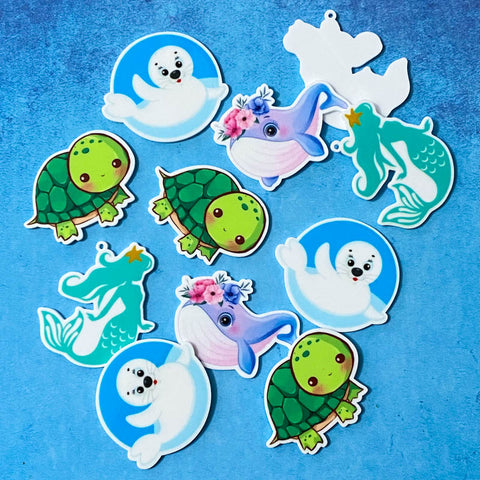 ocean animals creatures mermaid whale whales mermaids turtle turtles seal seals fb flatback flat back planar uk cute kawaii craft supplies large big embellishments