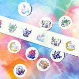 crystal crystals gem gems gemstone round small 25mm sticker stickers set packaging uk cute kawaii stationery lover small business supplies purple pink blue green crystal ball magic magical mystical