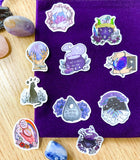 witch witchcraft magic wican magical sticker stickers die cut 10 set uk stationery crystals magic ball oracle tarot cards cauldron warlock shaped purple bright stars pagan
