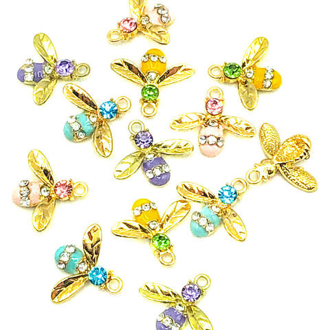 Half Price! Rhinestones & Enamel Bee Charm -Now 5 Colours!