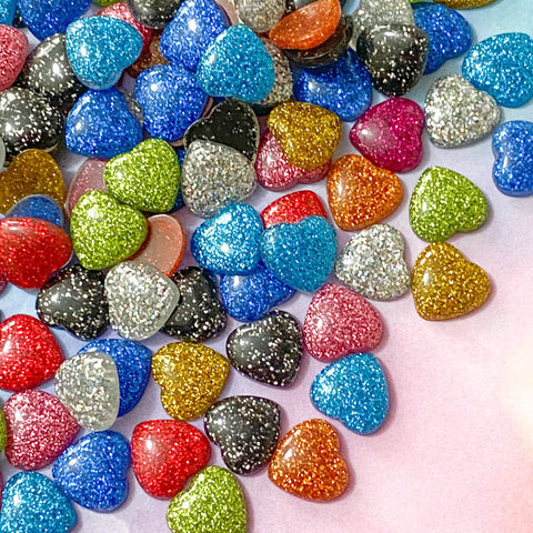 small 12mm glitter glittery heart hearts flat back fb fbs flatback embellishment uk cute kawaii craft supplies silver turquoise red pink black orange green blue gold