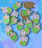 cute kawaii frog frogs gold tone metal enamel charm charms uk craft supplies drink drinks cup cups can cans pink green animal soda fun