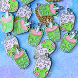 cute kawaii frog frogs gold tone metal enamel charm charms uk craft supplies drink drinks cup cups can cans pink green animal soda fun