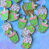 cute kawaii frog frogs gold tone metal enamel charm charms uk craft supplies drink drinks cup cups can cans pink green animal soda fun