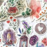 autumn and winter translucent washi paper sticker stickers flake flakes pack of 40 foliage leaves leaf flower flowers berry berries lantern light holly planner supplies shop uk cute kawaii pretty