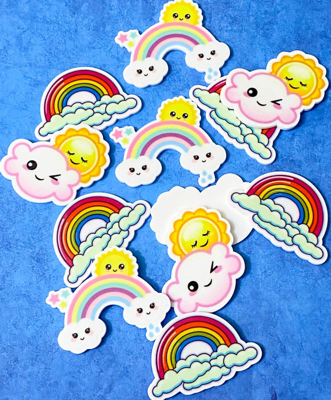 planar planars large flatback flat back fb fbs embellishment uk cute kawaii craft supplies sun cloud clouds rainbow rainbows big happy