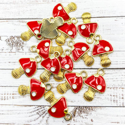 Just 30p! Cute Little Mushroom Enamel Gold-Tone Charm 17mm